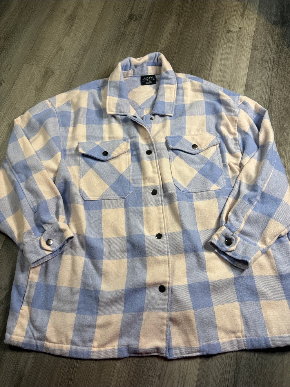 Men's Light Blue & Cream Plaid Casual Button-Down Shirt Jacket